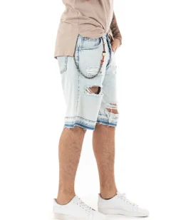 Bermuda Pantaloncini Uomo Corti Jeans Con Rotture Sfrangiato Cinque Tasche Denim Slavato GIOSAL-PC1844A