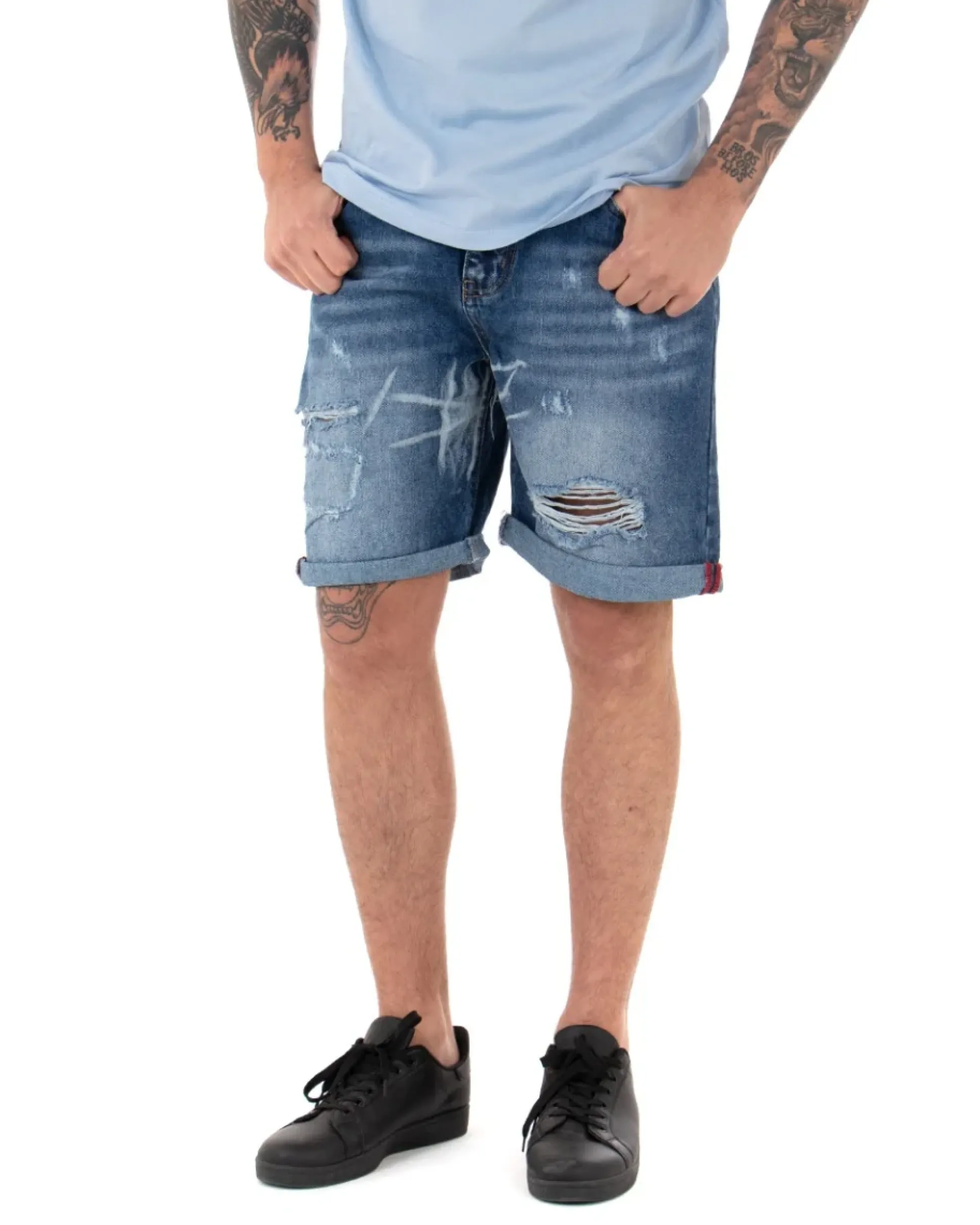 Bermuda Pantaloncini Uomo Corti Jeans Cinque Tasche Casual Con Rotture Denim GIOSAL-PC1840A