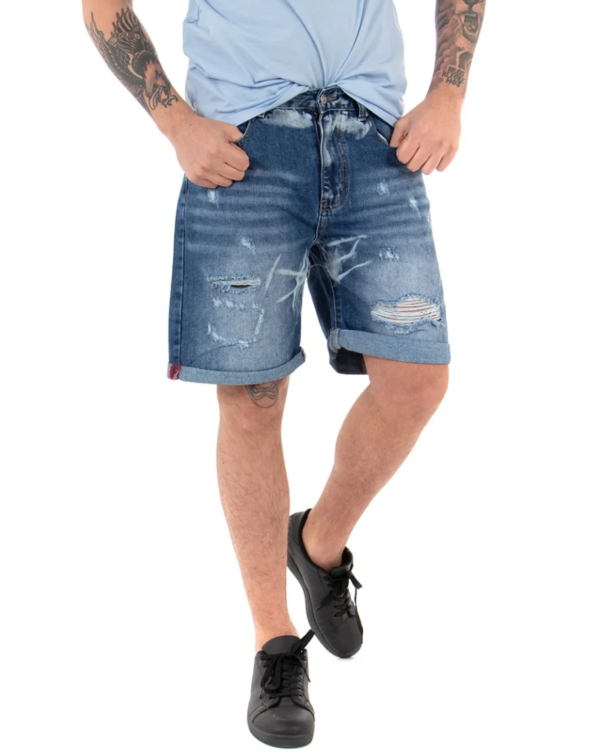 Bermuda Pantaloncini Uomo Corti Jeans Cinque Tasche Casual Con Rotture Denim GIOSAL-PC1840A
