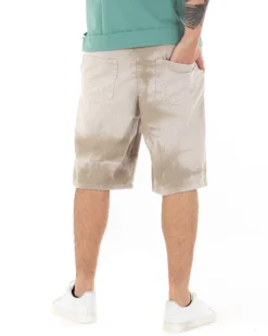 Bermuda Pantaloncini Uomo Corti Sfumati Tie Dye Con Rotture Cavallo Basso Pantalaccio Wide Leg Beige GIOSAL-PC1695A