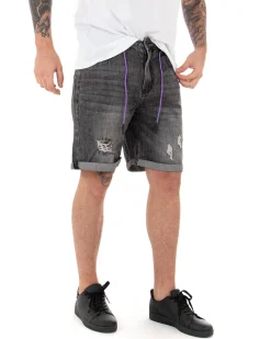 Bermuda Pantaloncini Uomo Corti Jeans Con Rotture Cinque Tasche Basic Grigio Sfumato GIOSAL-PC1841A
