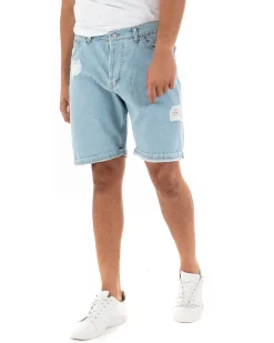Bermuda Pantaloncini Uomo Corti Jeans Casual Con Stampa Regular Fit Denim Chiaro GIOSAL-PC1791A