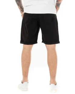 Bermuda Pantaloncini Uomo Corti Comodi Con Rotture Cinque Tasche Regular Fit Casual Tinta Unita Nero GIOSAL-PC1761A