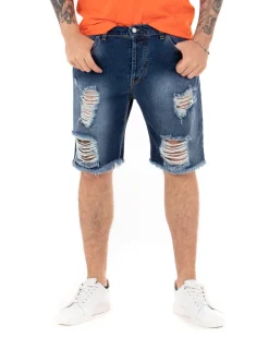 Bermuda Pantaloncini Uomo Corti Jeans Regular Fit Casual Con Rotture Cinque Tasche Denim Sfumato GIOSAL-PC1700A