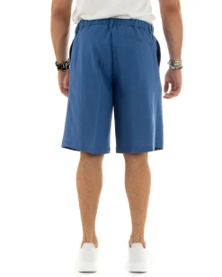 Bermuda Pantaloncini Uomo Corti Lino Sartoriale Con Laccetto Blu Royal GIOSAL-PC1927A