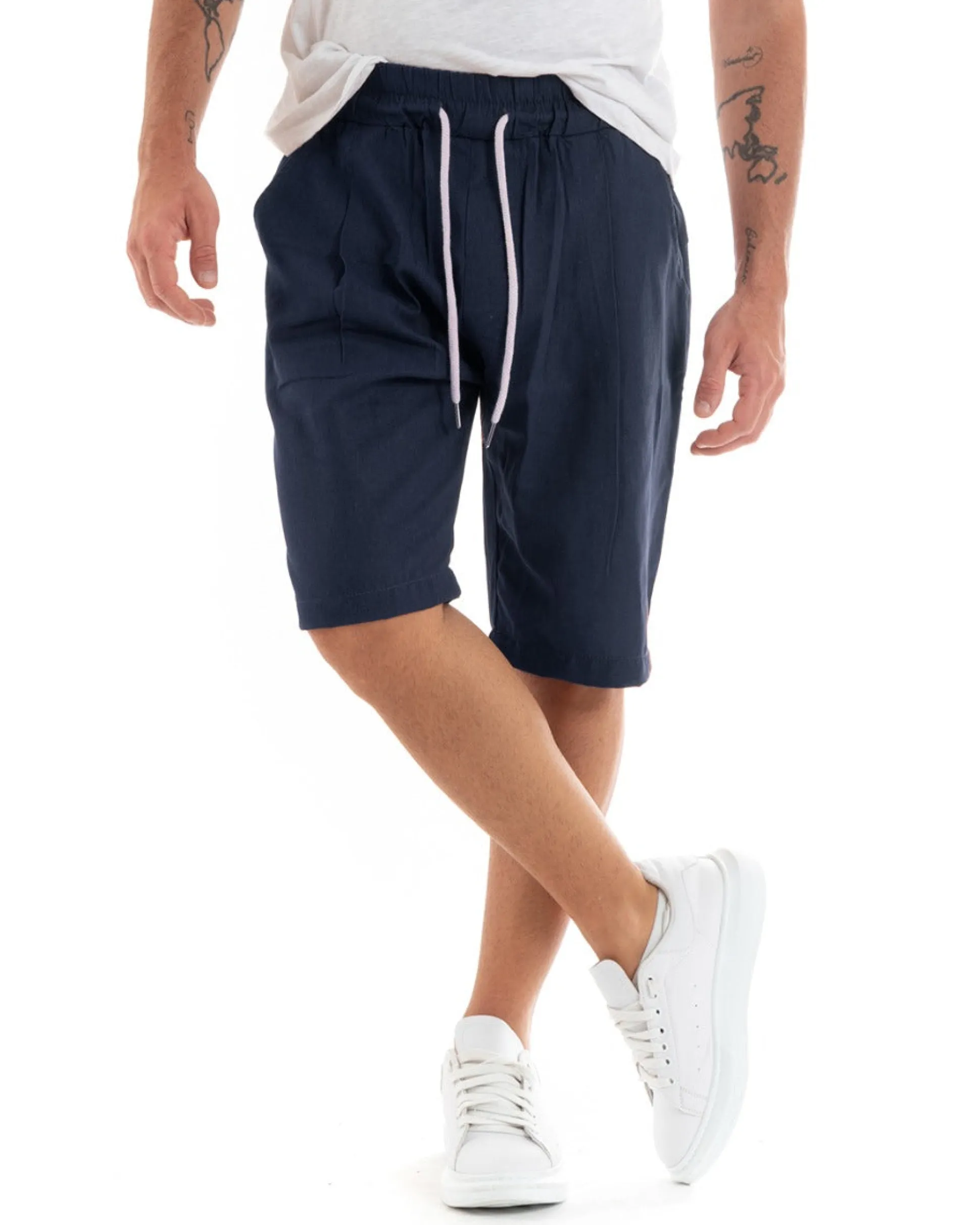Bermuda Pantaloncini Uomo Corti Lino Pantalaccio Basic Blu GIOSAL-PC1921A