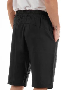 Bermuda Pantaloncini Uomo Corti Lino Pantalaccio Basic Nero GIOSAL-PC1922A