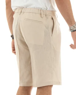 Bermuda pantaloncini uomo corti lino sartoriale con laccetto beige GIOSAL-PC1930A