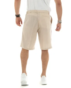 Bermuda pantaloncini uomo corti lino sartoriale con laccetto beige GIOSAL-PC1930A