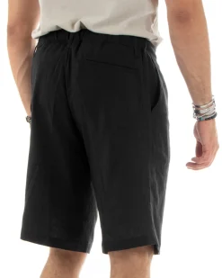 Bermuda pantaloncini uomo corti lino sartoriale con laccetto nero GIOSAL-PC1929A