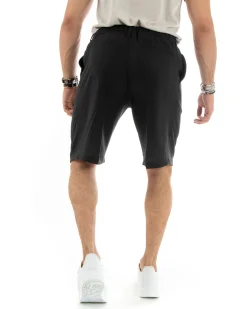 Bermuda pantaloncini uomo corti lino sartoriale con laccetto nero GIOSAL-PC1929A
