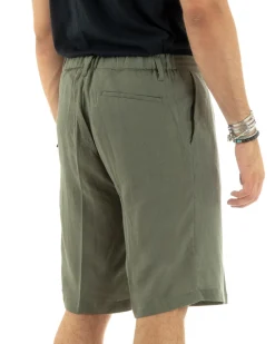 Bermuda pantaloncini uomo corti lino sartoriale con laccetto verde GIOSAL-PC1931A