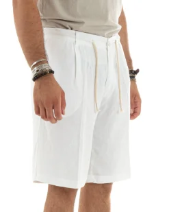 Bermuda pantaloncini uomo corti lino sartoriale con laccetto bianco GIOSAL-PC1932A
