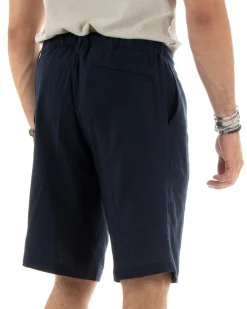 Bermuda pantaloncini uomo corti lino sartoriale con laccetto blu GIOSAL-PC1928A