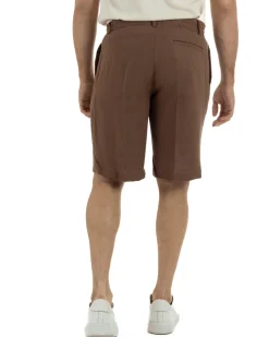 Bermuda pantaloncini uomo corti lino sartoriale con laccetto marrone GIOSAL-PC2047A