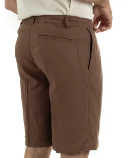 Bermuda pantaloncini uomo corti lino sartoriale con laccetto marrone GIOSAL-PC2047A