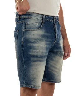 Bermuda pantaloncini uomo jeans effetto vintage cinque tasche denim sabbiato GIOSAL-PC2056A
