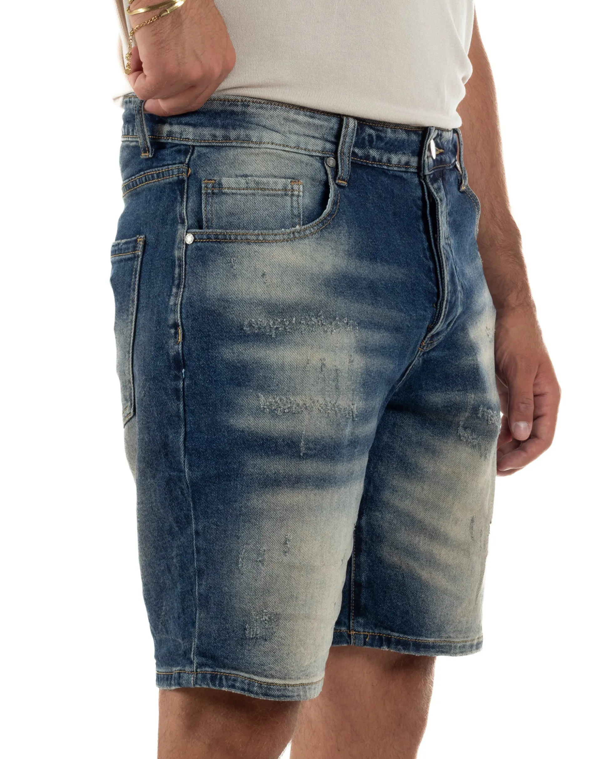 Bermuda pantaloncini uomo jeans effetto vintage cinque tasche denim sabbiato GIOSAL-PC2056A