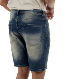 Bermuda pantaloncini uomo jeans effetto vintage cinque tasche denim sabbiato GIOSAL-PC2056A