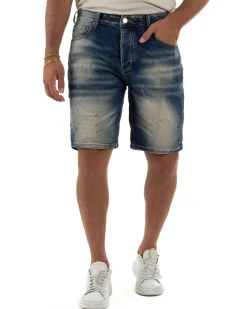 Bermuda pantaloncini uomo jeans effetto vintage cinque tasche denim sabbiato GIOSAL-PC2056A