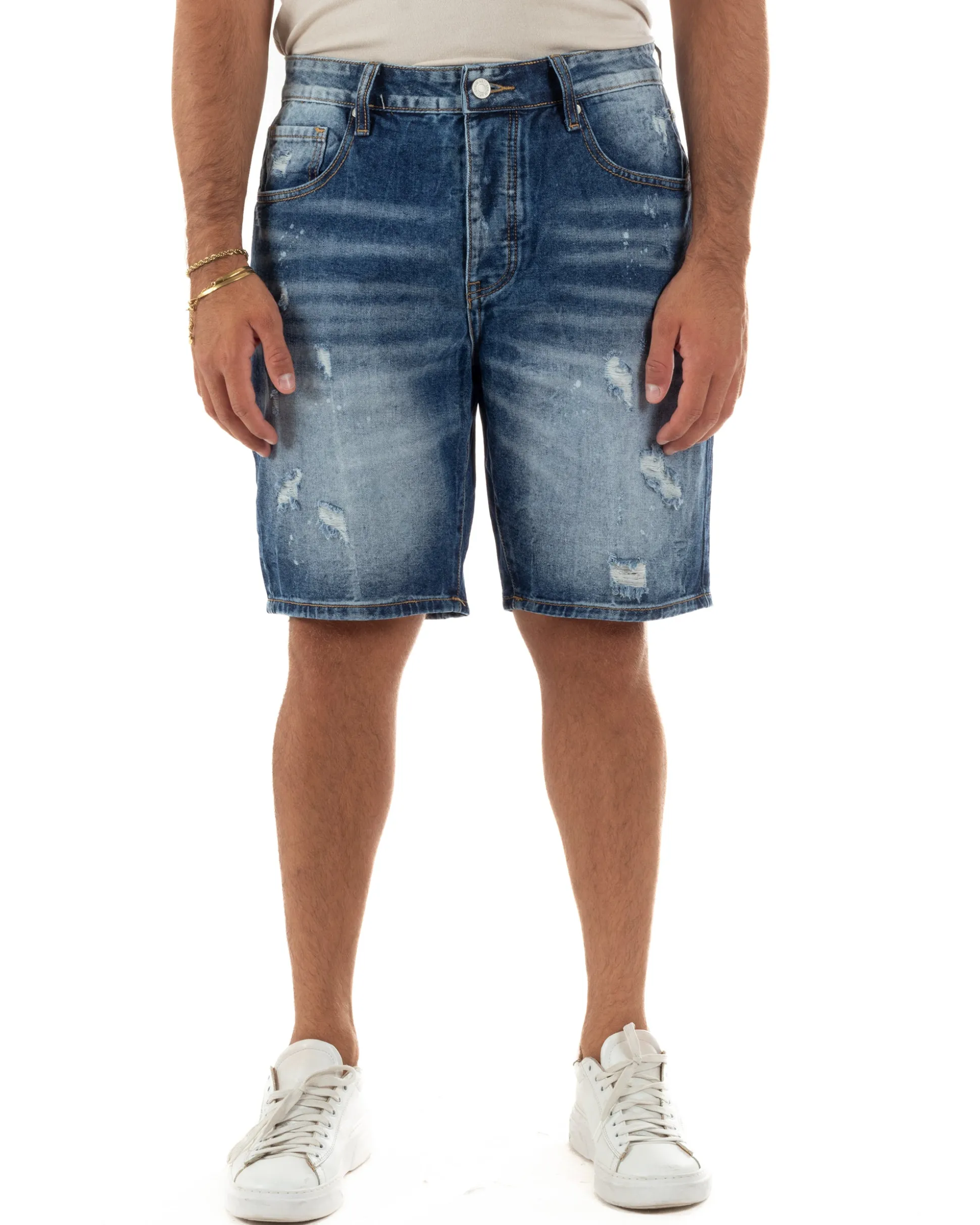 Bermuda pantaloncini uomo jeans rotture cinque tasche denim medio GIOSAL-PC2052A