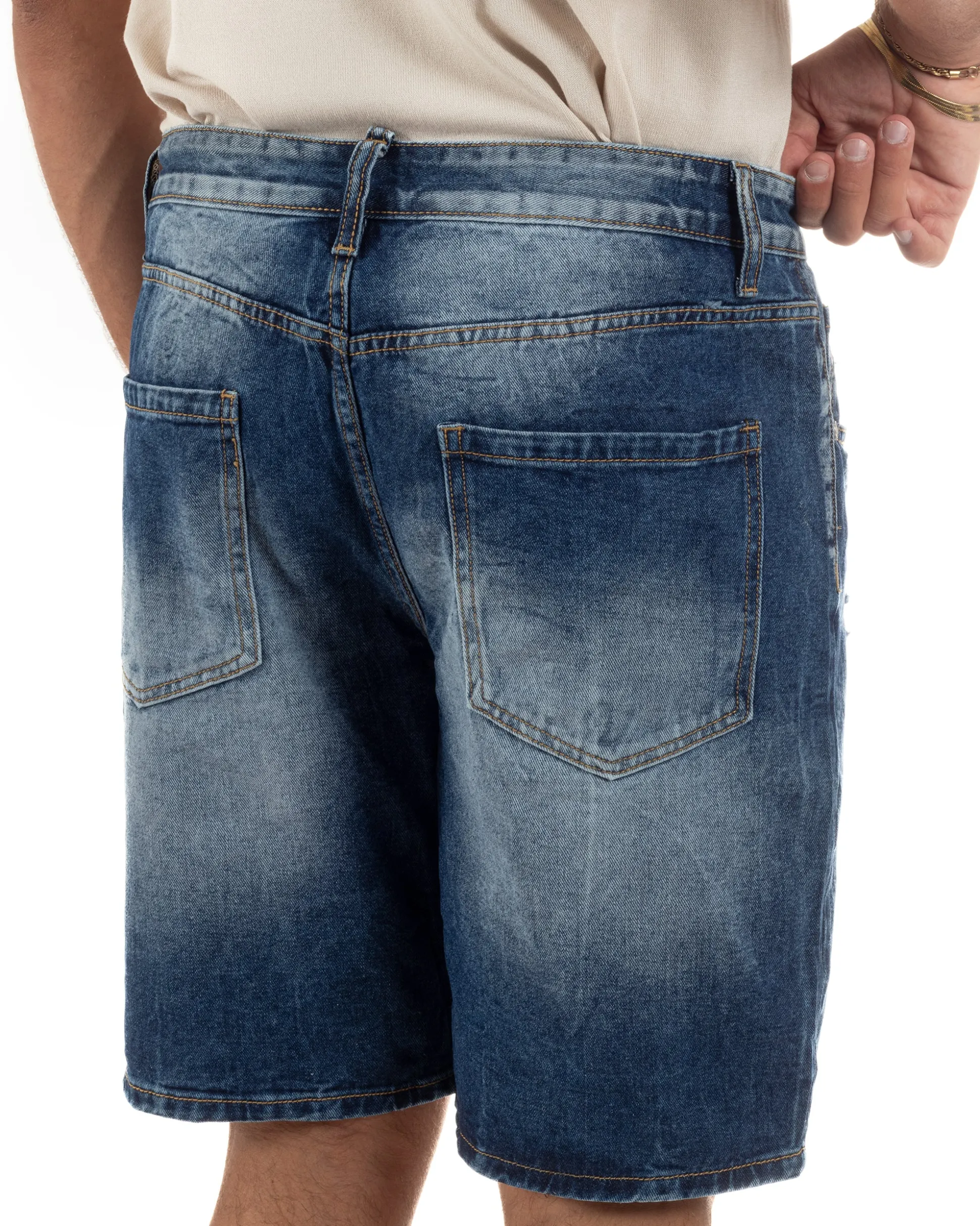Bermuda pantaloncini uomo jeans rotture cinque tasche denim medio GIOSAL-PC2052A