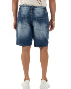 Bermuda pantaloncini uomo jeans rotture cinque tasche denim medio GIOSAL-PC2052A