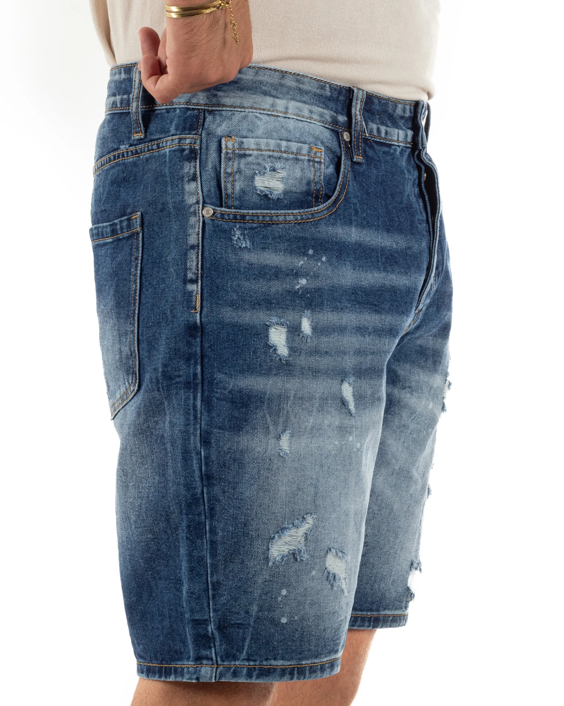 Bermuda pantaloncini uomo jeans rotture cinque tasche denim medio GIOSAL-PC2052A