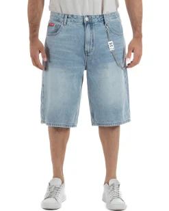Bermuda pantaloncini uomo jeans oversize con catena e logo street style denim ICON-IUD007