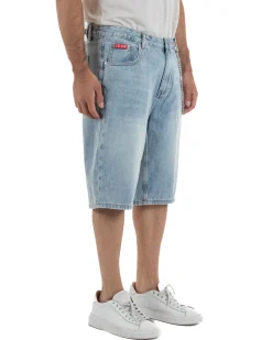 Bermuda pantaloncini uomo jeans oversize con catena e logo street style denim ICON-IUD007