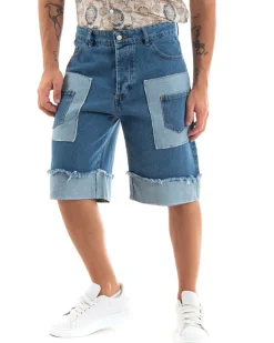 Bermuda Pantaloncini Uomo Jeans Ripped Toppe Denim GIOSAL-PC1941A