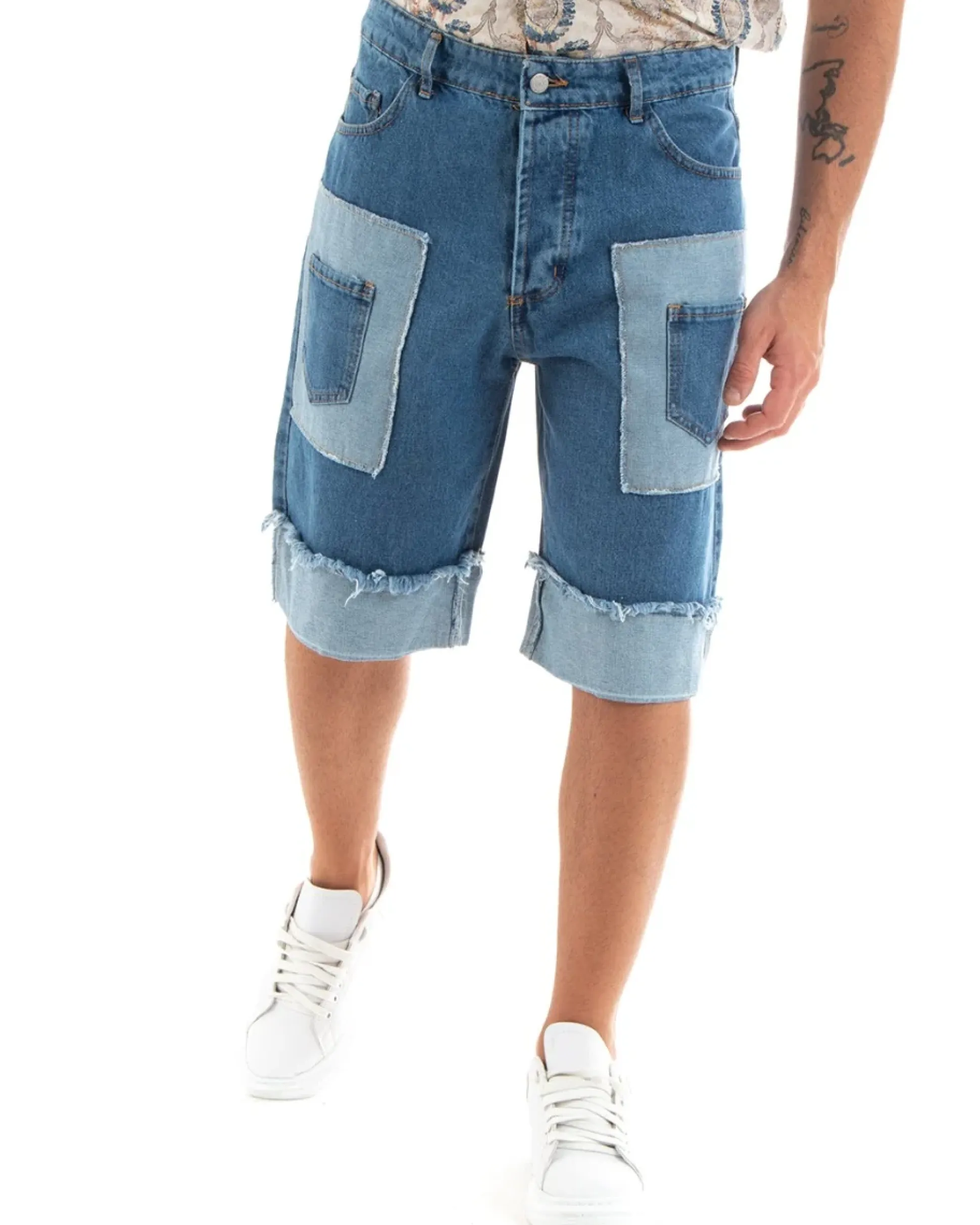 Bermuda Pantaloncini Uomo Jeans Ripped Toppe Denim GIOSAL-PC1941A