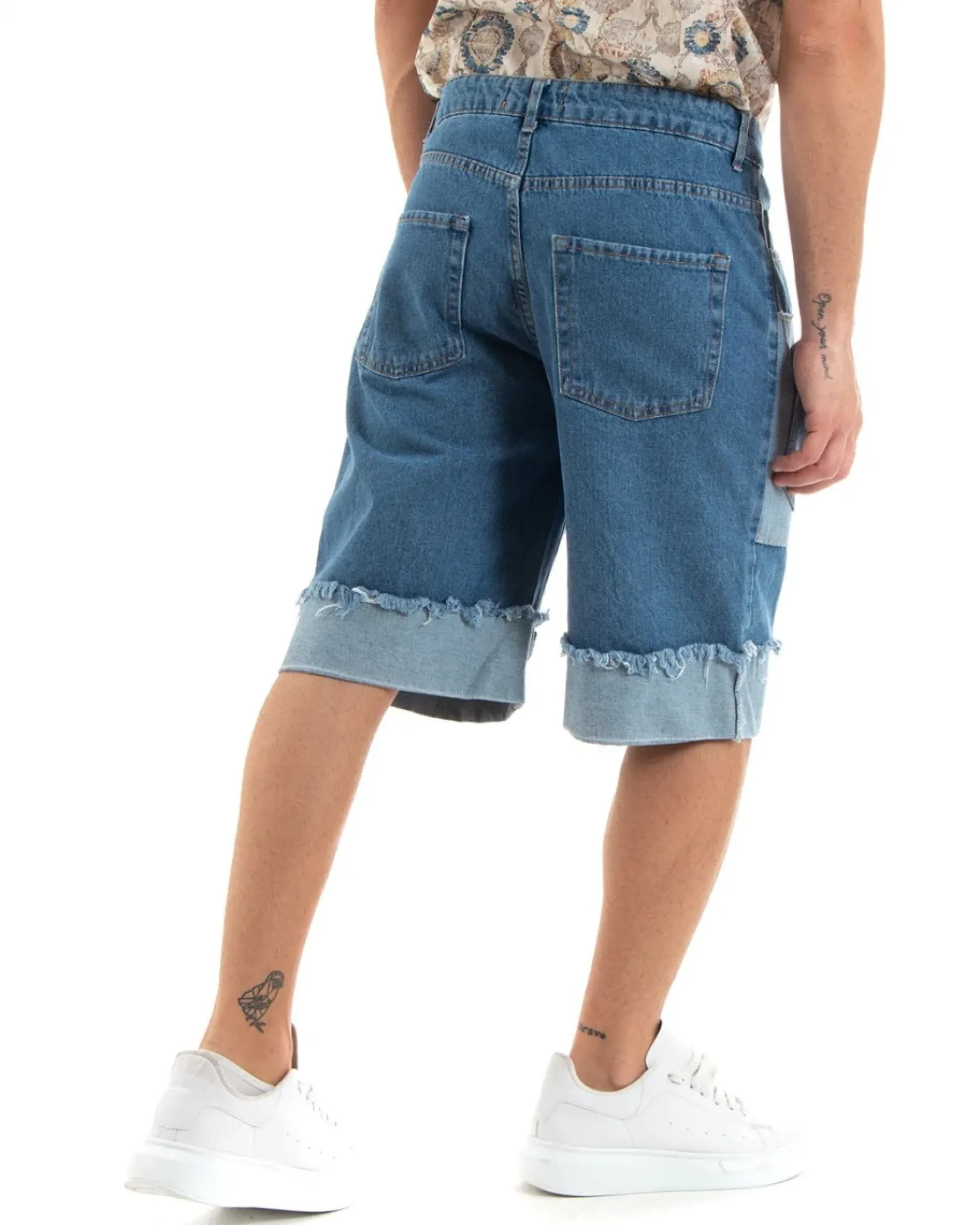Bermuda Pantaloncini Uomo Jeans Ripped Toppe Denim GIOSAL-PC1941A