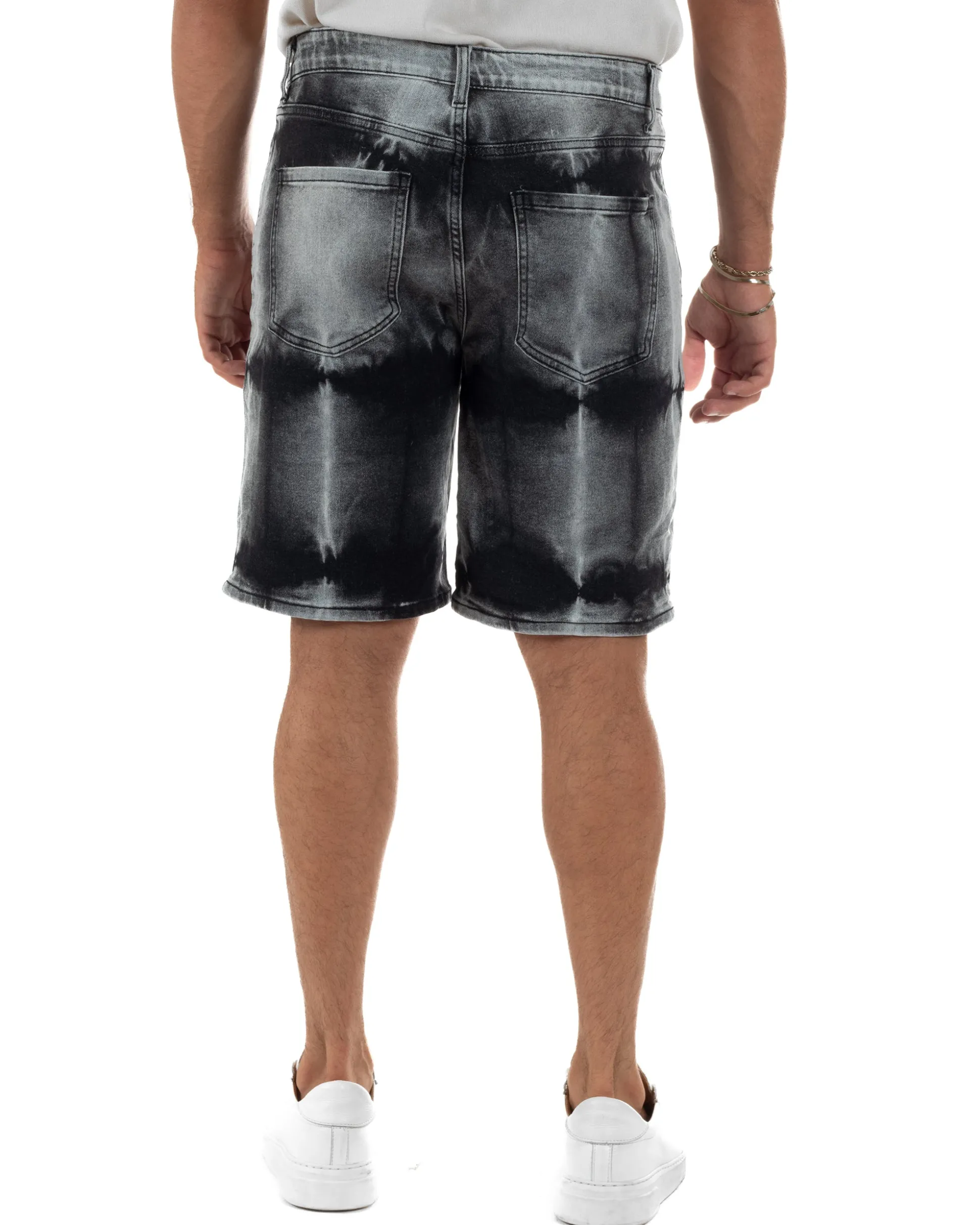 Bermuda pantaloncini uomo jeans abrasioni effetto tie-dye used denim nero GIOSAL-PC2057A
