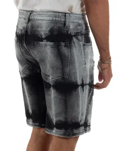 Bermuda pantaloncini uomo jeans abrasioni effetto tie-dye used denim nero GIOSAL-PC2057A