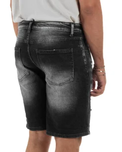 Bermuda pantaloncini uomo jeans rotture cinque tasche effetto used denim nero GIOSAL-PC2055A