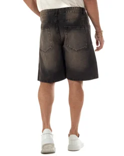 Bermuda pantaloncini uomo jeans con strass cinque tasche denim marrone GIOSAL-PC2053A