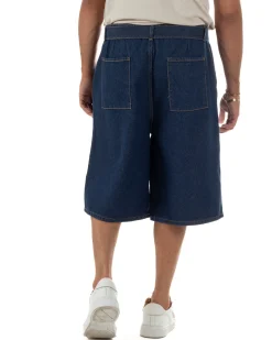 Bermuda pantaloncini uomo jeans oversize wide leg cintura coordinata denim scuro GIOSAL-PC2050A