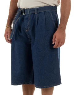 Bermuda pantaloncini uomo jeans oversize wide leg cintura coordinata denim scuro GIOSAL-PC2050A