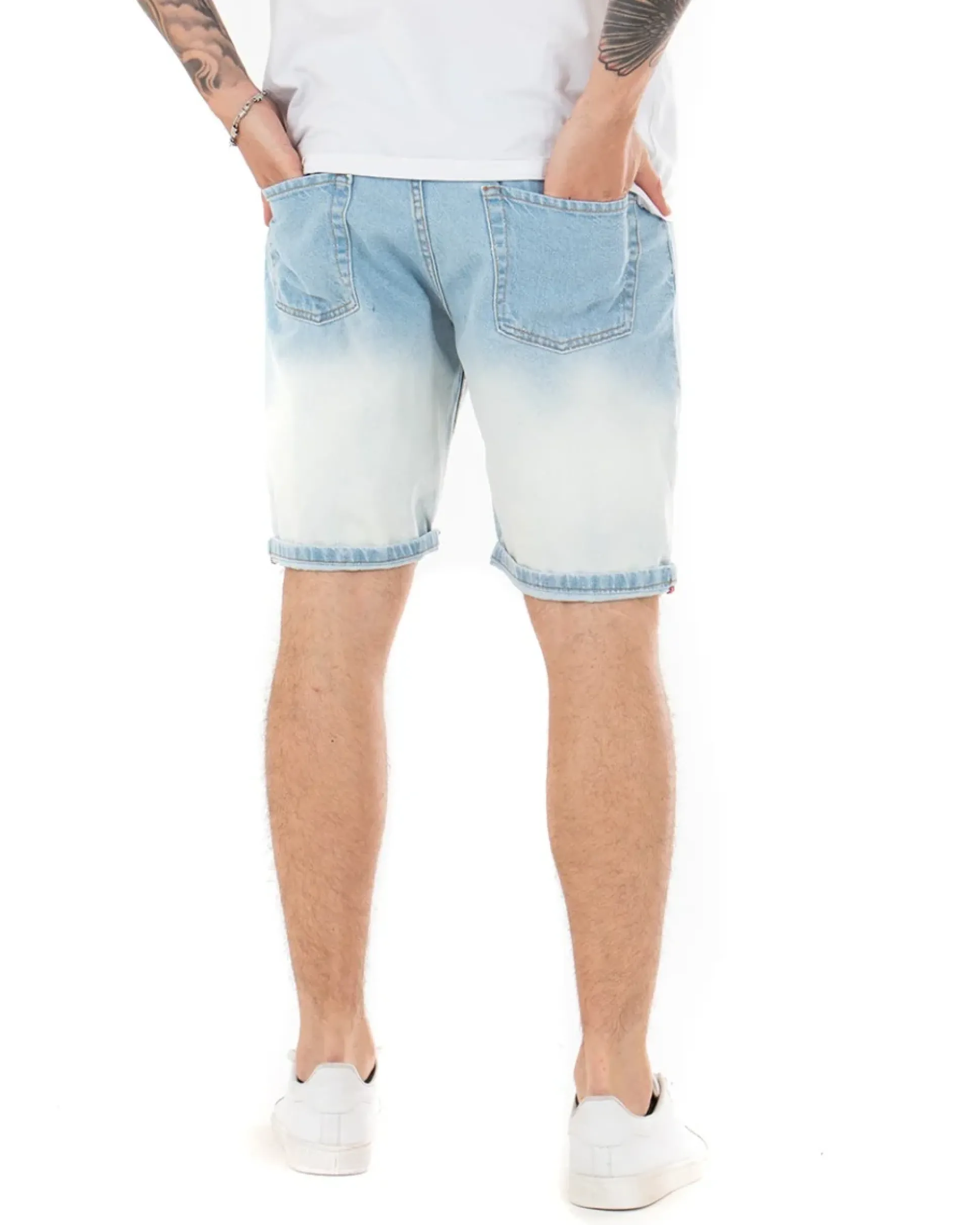 Bermuda Pantaloncini Uomo Jeans StoneWashed Con Rotture Casual Denim Bicolore GIOSAL-PC1852A