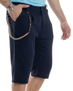 Bermuda Pantaloncini Uomo Lino Tasche America Sartoriale Casual Blu GIOSAL-PC1951A