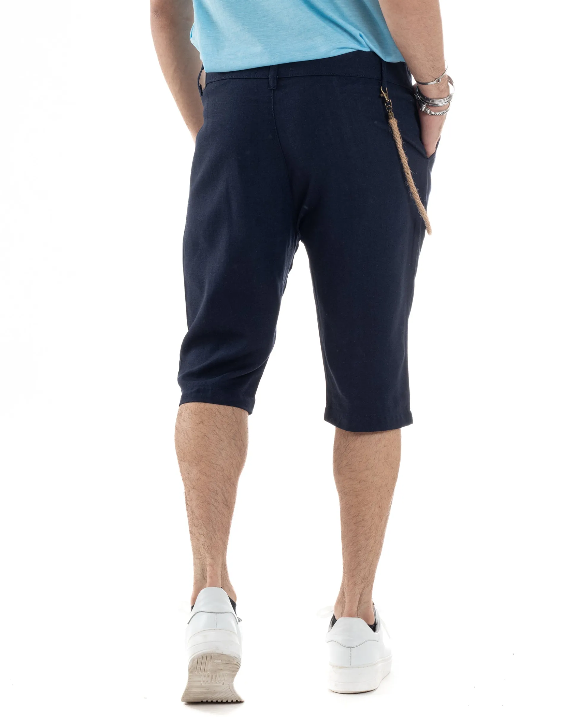 Bermuda Pantaloncini Uomo Lino Tasche America Sartoriale Casual Blu GIOSAL-PC1951A
