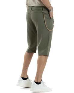 Bermuda Pantaloncini Uomo Lino Tasche America Sartoriale Casual Verde GIOSAL-PC1953A