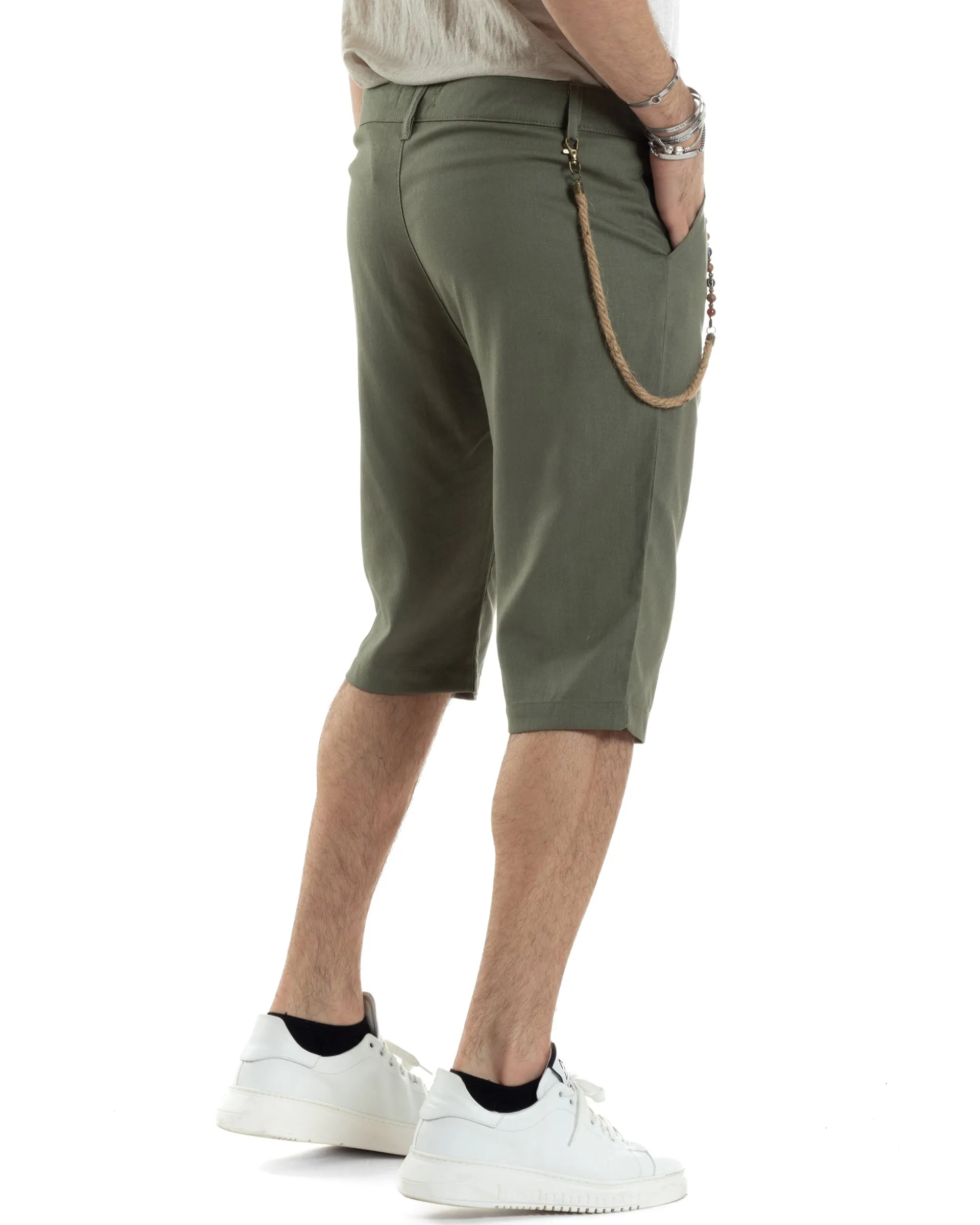 Bermuda Pantaloncini Uomo Lino Tasche America Sartoriale Casual Verde GIOSAL-PC1953A