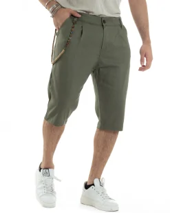 Bermuda Pantaloncini Uomo Lino Tasche America Sartoriale Casual Verde GIOSAL-PC1953A