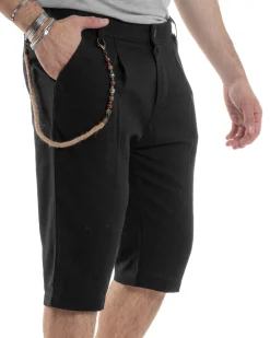 Bermuda Pantaloncini Uomo Lino Tasche America Sartoriale Casual Nero GIOSAL-PC1955A
