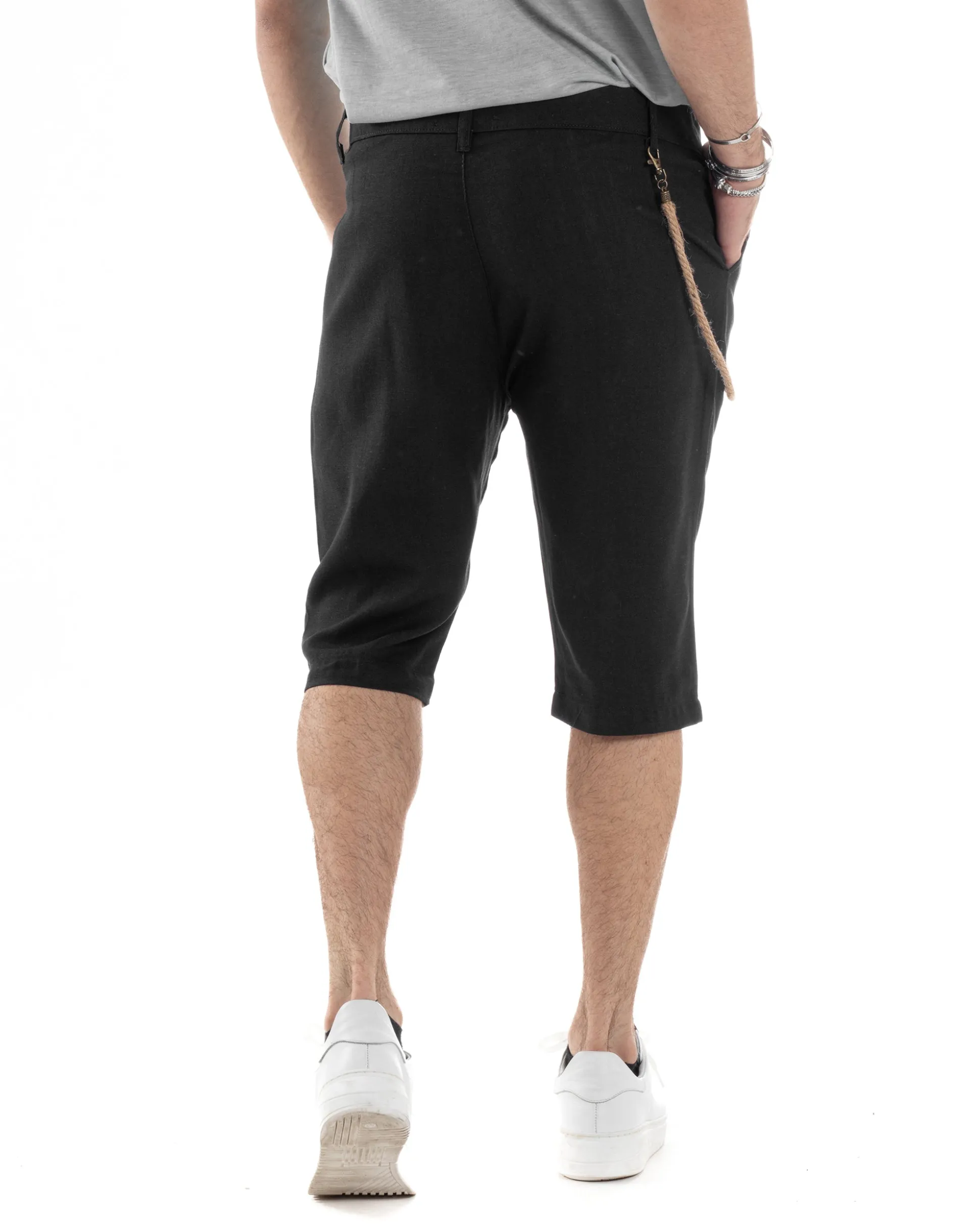 Bermuda Pantaloncini Uomo Lino Tasche America Sartoriale Casual Nero GIOSAL-PC1955A
