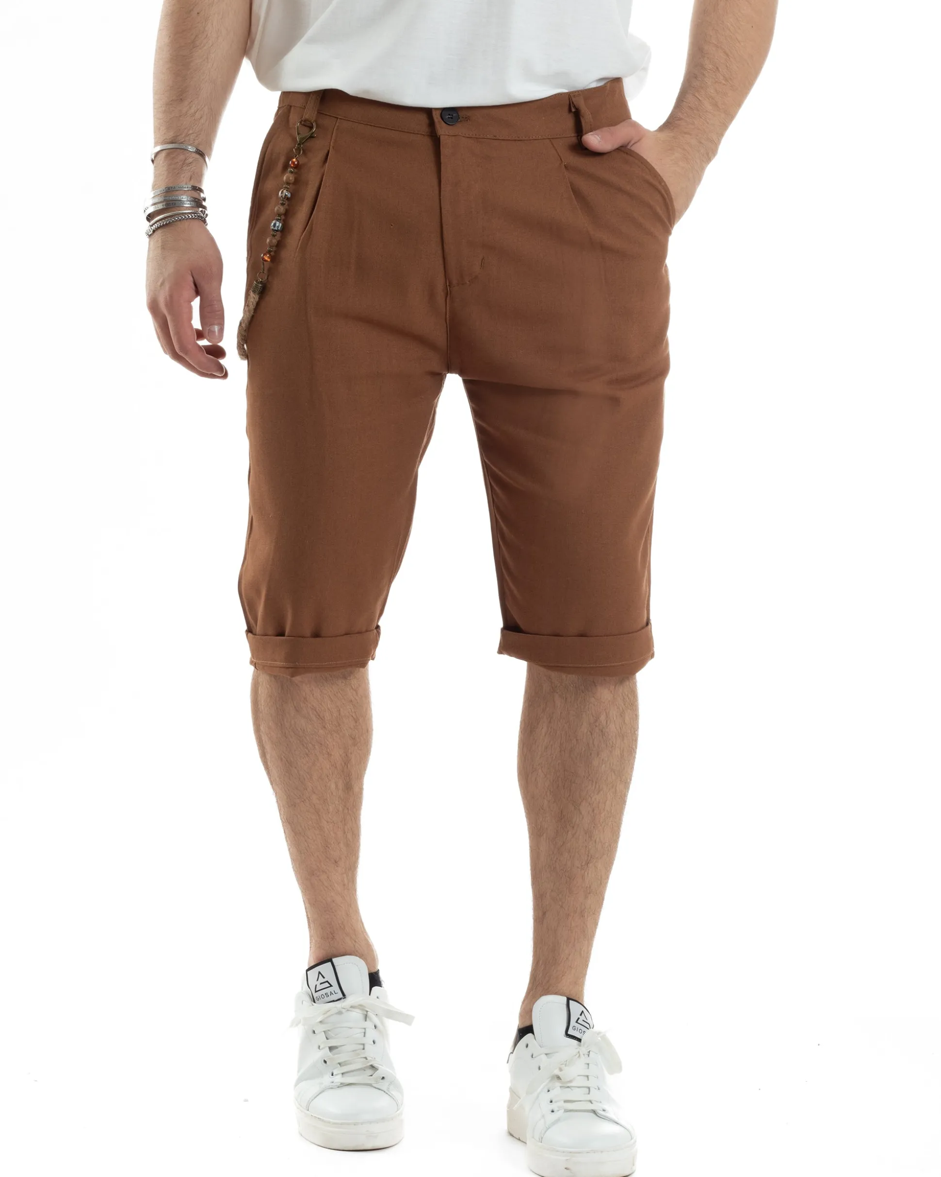 Bermuda Pantaloncini Uomo Lino Tasche America Sartoriale Casual Camel GIOSAL-PC1952A
