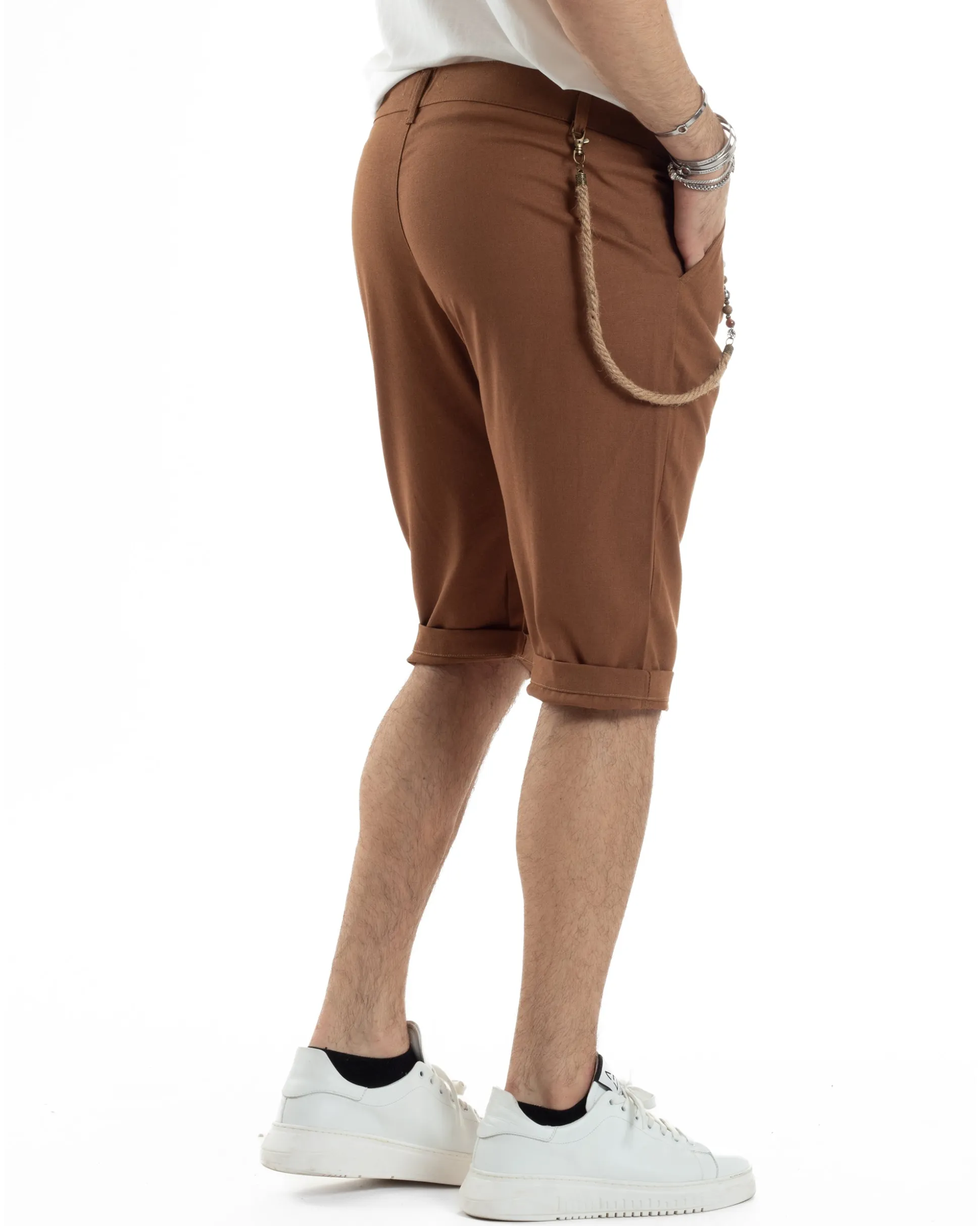 Bermuda Pantaloncini Uomo Lino Tasche America Sartoriale Casual Camel GIOSAL-PC1952A