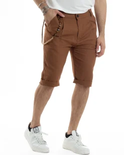 Bermuda Pantaloncini Uomo Lino Tasche America Sartoriale Casual Camel GIOSAL-PC1952A